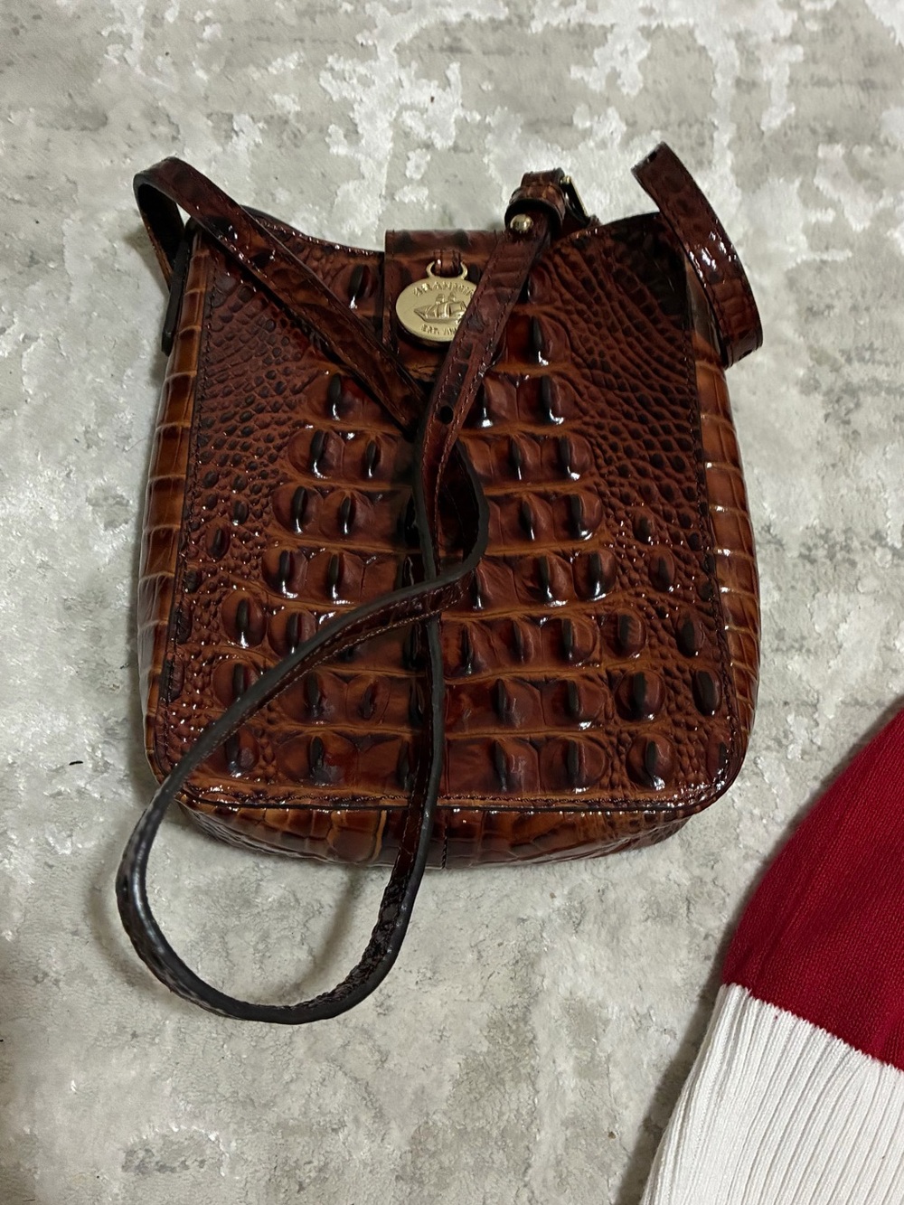 Brahmin Brown Croc-Embossed Leather Crossbody 9x8